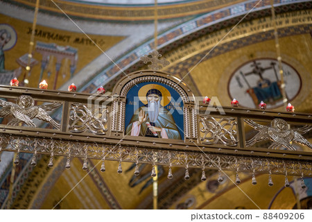 Interior of the Church of Saint Sava, Serbian Orthodox church in Belgrade, Serbia 88409206