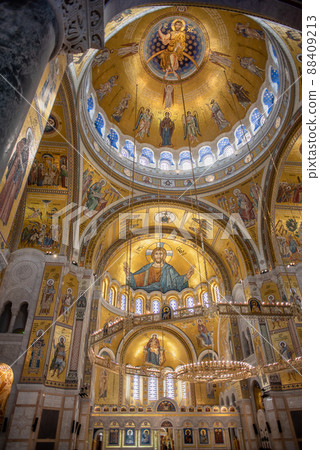 Interior of the Church of Saint Sava, Serbian Orthodox church in Belgrade, Serbia 88409213