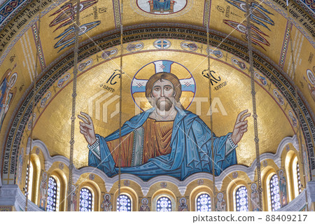Interior of the Church of Saint Sava, Serbian Orthodox church in Belgrade, Serbia Interior of the Church of Saint Sava, Serbian Orthodox church in Belgrade, Serbia 88409217