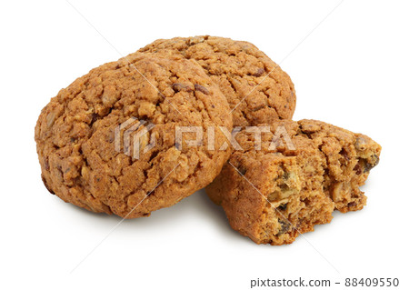 oatmeal cookies with flax, pumpkin and sunflower seeds isolated on white background with clipping path and full depth of field oatmeal cookies with flax, pumpkin and sunflower seeds isolated on white background with clipping path and full depth of field 88409550