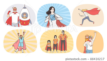 Set of diverse people in superhero costumes Set of diverse people in superhero costumes 88410217