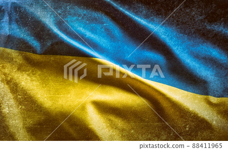 Ukrainian flag with concrete background blowing in the wind 88411965