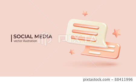 Realistic 3d design of glossy speech bubbles in trendy color. 88411996
