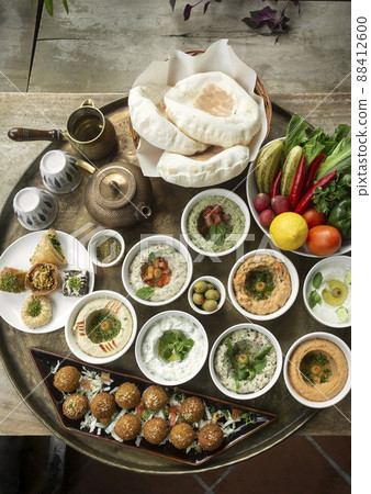 mixed middle eastern meze sharing food platter in turkish restaurant mixed middle eastern meze sharing food platter in turkish restaurant 88412600