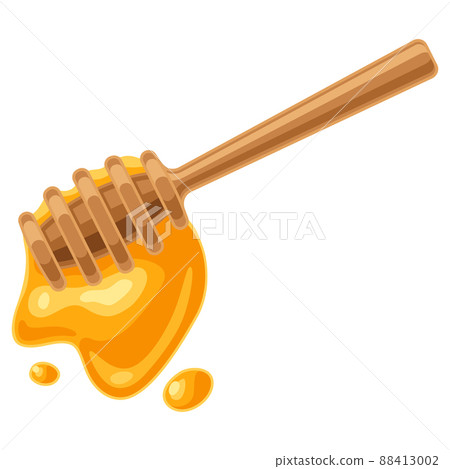 Illustration of wooden stick with honey. Image for food and agricultural industry. 88413002