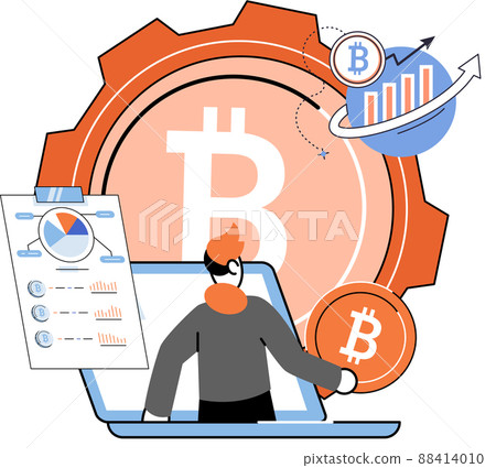 Cryptocurrency bitcoin mining metaphor, Blockchain technology. Cyber banking exchange procedures 88414010