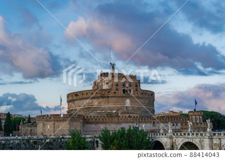 Rome Italy Castel SantAngelo evening view against sky with puffy clouds. 88414043