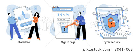 Shared file, cyber security, sign in page. Safe use of software and personal data protection metaphor 88414062