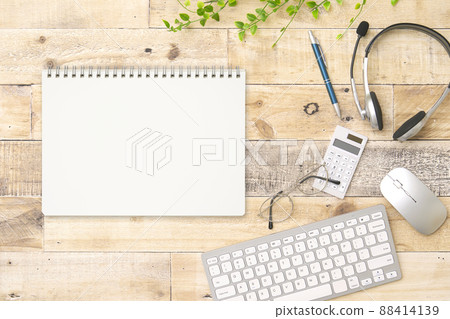 Desk unmanned bird's-eye view copy space 88414139