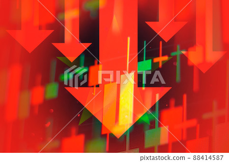 Dropping arrows showing decreasing trend in economy in global crisis or downtrend of stocks on the stock exchange Dropping arrows showing decreasing trend in economy in global crisis or downtrend of stocks on the stock exchange 88414587