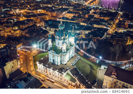 Aerial view of St Andrew's Church in Kyiv Aerial view of St Andrew's Church in Kyiv 88414691