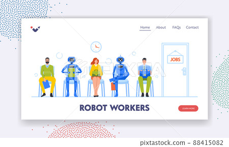 Robots Workers Landing Page Template. Human and... - Stock Illustration ...