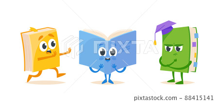 Cartoon Funny Books Characters Running, Surprised Emotion, Thinking Isolated on White Background, Student Education Cartoon Funny Books Characters Running, Surprised Emotion, Thinking Isolated on White Background, Student Education 88415141