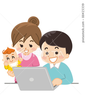看筆記本電腦的家庭分娩育兒 88415339