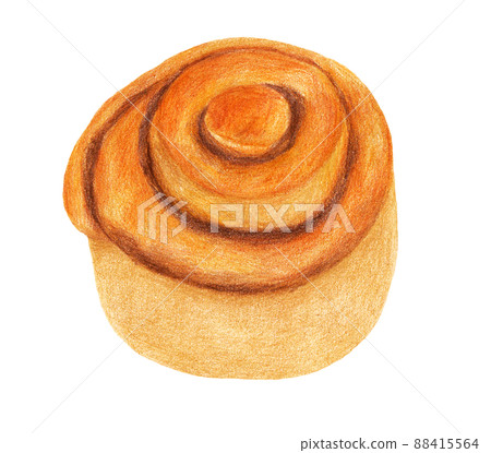 Plump cinnamon roll bread colored pencil drawing 88415564