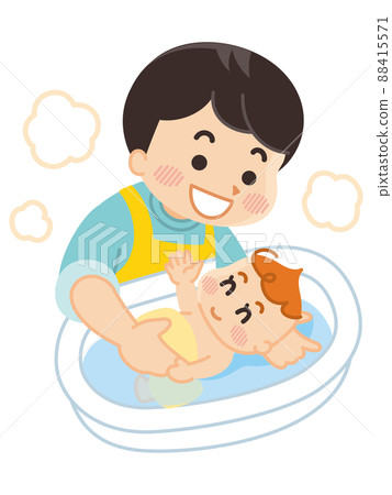 給嬰兒洗澡的父親 分娩和育兒 88415571
