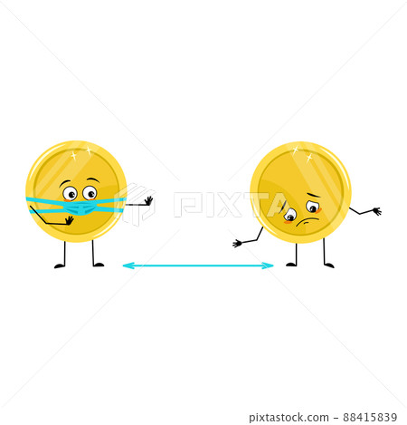 Cute golden coin character with sad emotions,... - Stock Illustration ...