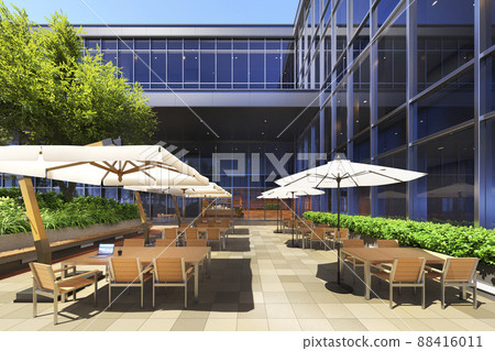 陽光下的開放式屋頂花園/戶外遠程工作・聯合辦公露台的概念形象 88416011