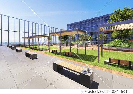 Open roof garden in the sunlight / Outdoor remote work ・ Concept image of coworking terrace 88416013