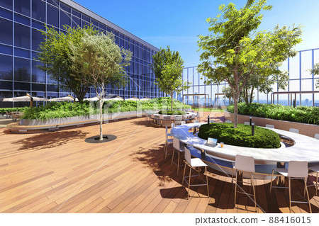 Open roof garden in the sunlight / Outdoor remote work ・ Concept image of coworking terrace 88416015