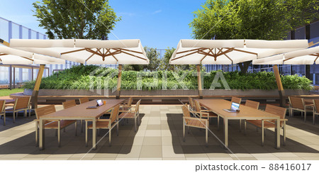 陽光下的開放式屋頂花園/戶外遠程工作・聯合辦公露台的概念形象 88416017