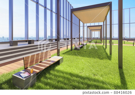 Open roof garden in the sunlight / Outdoor remote work ・ Concept image of coworking terrace 88416026