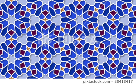 Arabic seamless girih pattern with classic islamic culture ornament. Colorful tiled background with shadow. Arabic seamless girih pattern with classic islamic culture ornament. Colorful tiled background with shadow. 88418417
