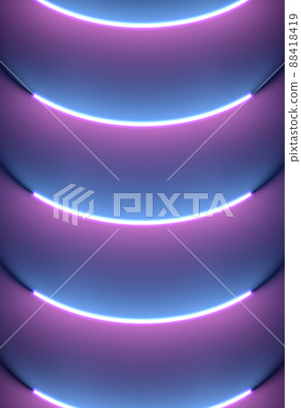 Neon illumination background. Abstract 80s or synthwave styled backdrop with blue and purple lamp on the wallpaper. Neon illumination background. Abstract 80s or synthwave styled backdrop with blue and purple lamp on the wallpaper. 88418419