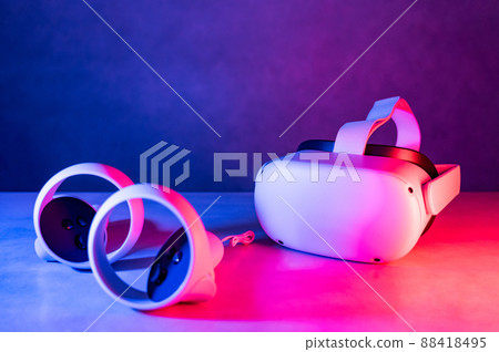 VR Headset. Virtual reality goggles and controllers 88418495