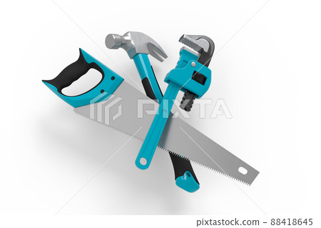 Flying view of green construction tools for repair on white 88418645
