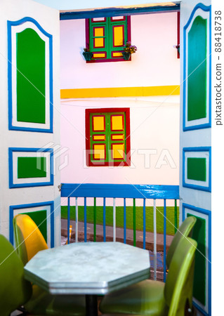 Colorful doors and windows in Salento a beautiful small town located at the Quindio region in Colombia 88418738