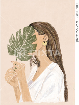 Abstract Boho Woman Portrait. Minimalist Female simple Modern Art. Pastel colors, Hand Drawn Contemporary card, logo, template 88418909