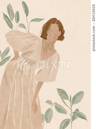 Abstract Boho Woman Portrait. Minimalist Female simple Modern Art. Pastel colors, Hand Drawn Contemporary card, logo, template 88418926