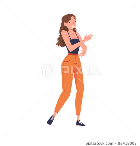Woman Character Telling Funny Story and Joke Laughing Out Loud and Having Fun Vector Illustration 88419002