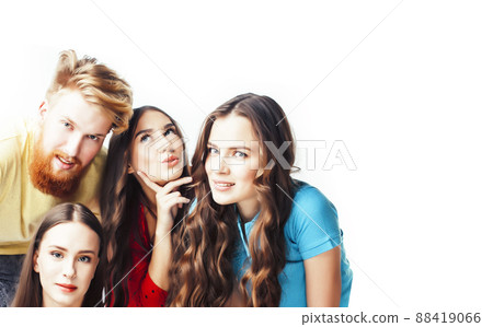 company of hipster guys, bearded red hair boy and girls students having fun together friends, diverse fashion style, lifestyle people concept isolated on white background 88419066
