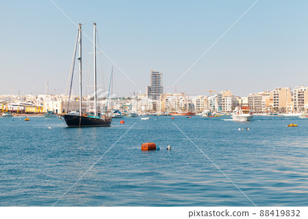 Sailing ship and modern houses, Malta Sailing ship and modern houses, Malta 88419832