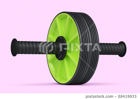 AB roller for abdominal muscles isolated on pink background. 3d rendering of sport equipment for active workout, trx and powerlifting AB roller for abdominal muscles isolated on pink background. 3d rendering of sport equipment for active workout, trx and powerlifting 88419933