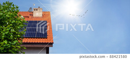 Solar Panel Roof - green energy saving concept. COPY-SPACE. 88421580