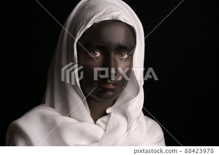 Fashion art makeup black skin woman face portrait portrait close up. Model girl 88423978
