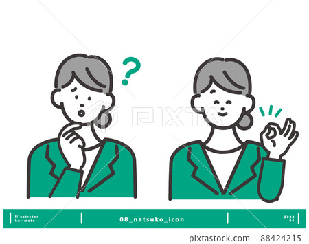 帶有擔憂表情和微笑表情的女性圖標圖像矢量素材 帶有擔憂表情和微笑表情的女性圖標圖像矢量素材 88424215