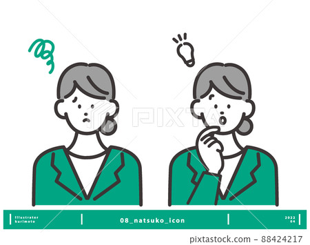 麻煩/閃爍的面部表情年輕女性圖標矢量集 88424217