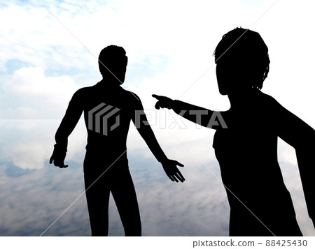 The criminal is you, a woman pointing at a man, next to a black silhouette 88425430
