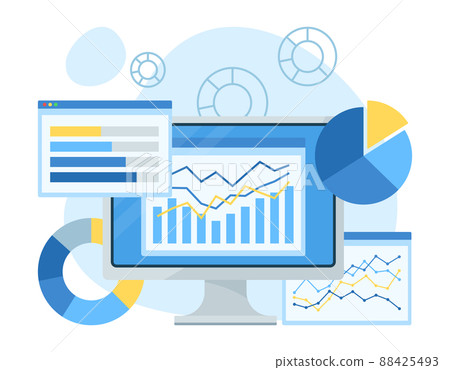Data management, analysis concept illustration. Data graph on desktop monitor. Flat design. 88425493