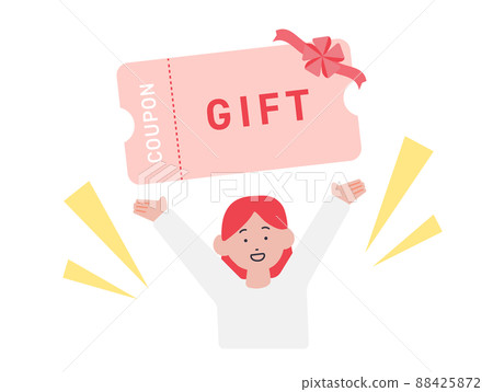 Illustration of a woman holding a gift certificate 88425872