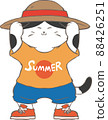 Children's cat wearing a straw hat and athletic shoes 88426251