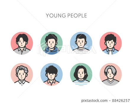 Young man icon set color whole 88426257