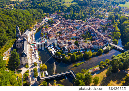 Flight over the city Brantome en Perigord on summer day Flight over the city Brantome en Perigord on summer day 88426815