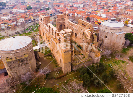 Aerial view of ruins of Pergamon Red Basilica in Turkish city of Bergama Aerial view of ruins of Pergamon Red Basilica in Turkish city of Bergama 88427108