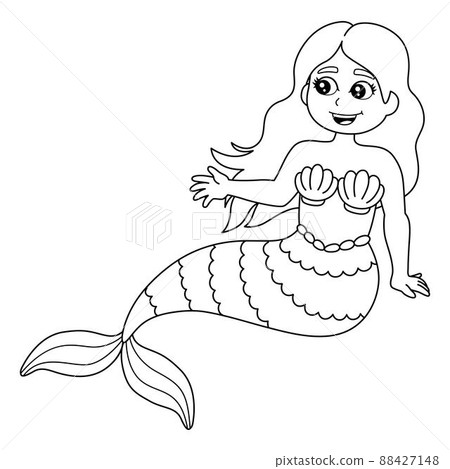 Mermaid Sitting In A Shell Coloring Page Isolated 88427148