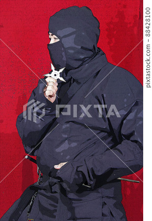 Ninja With Throwing Star Weapon and Red Background Ninja With Throwing Star Weapon and Red Background 88428100